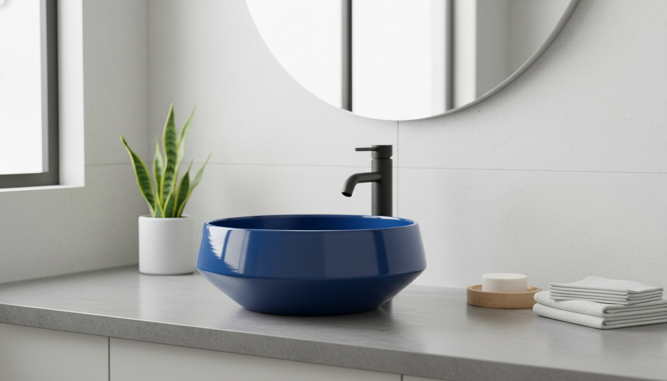 Glossy Blue Ceramic Basin for Bathroom or Balcony Wash