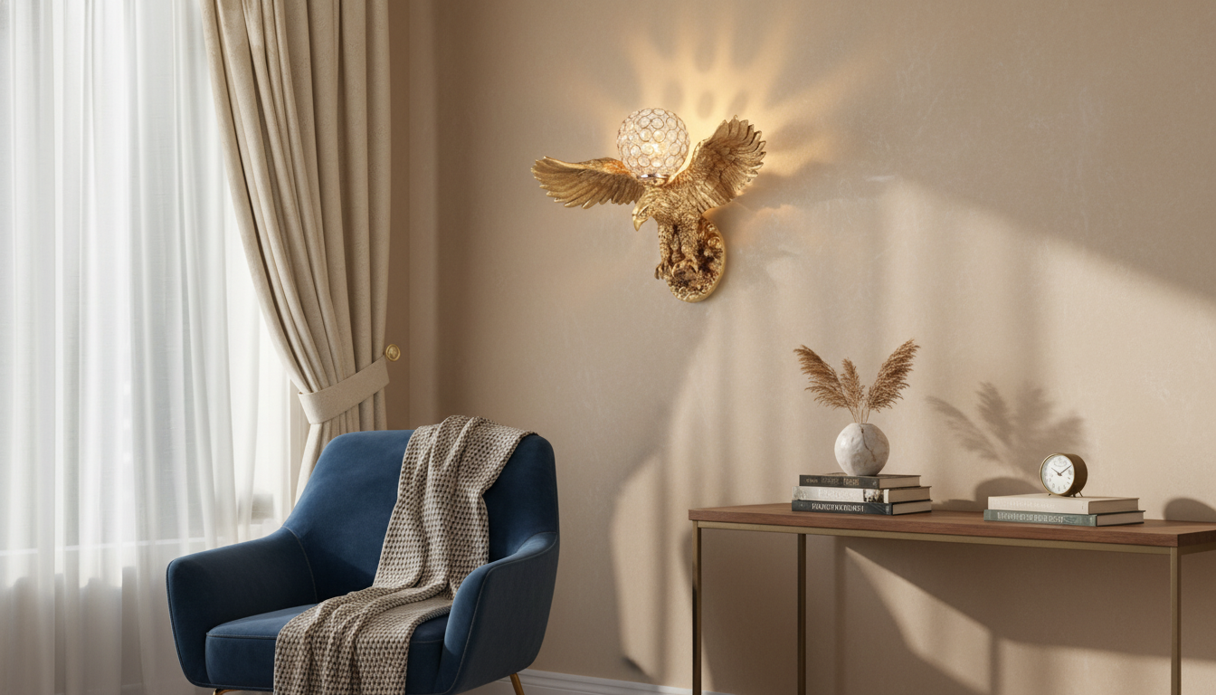 Modern Eagle Wall Lamp in Gold: Sculptural Wall Sconce