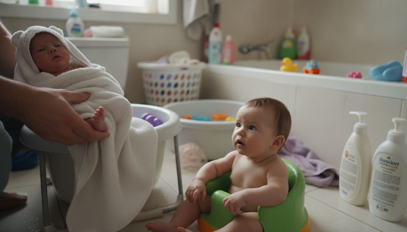 Baby Bath Time by Age: Newborn, 3 Months, 6 Months